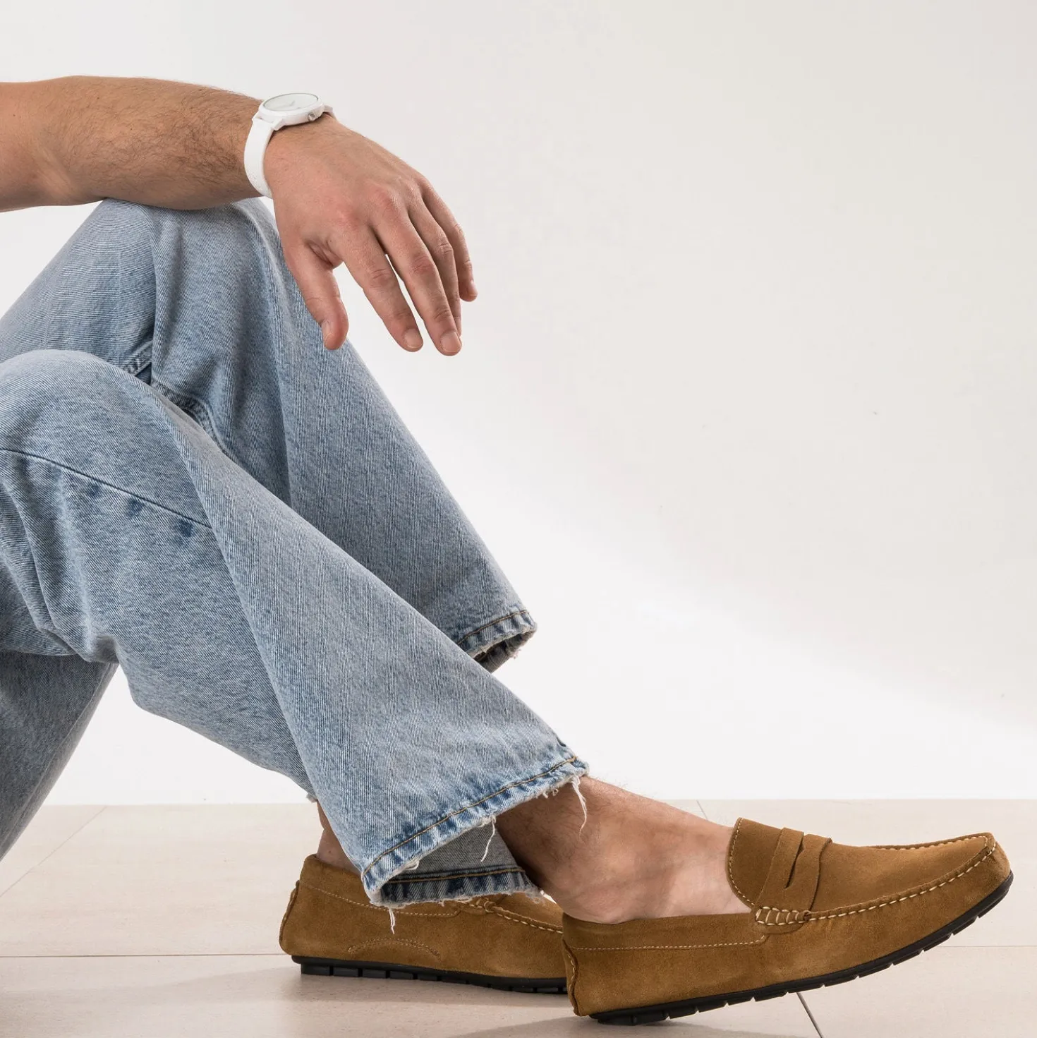 Mocassin cognac cuir velours