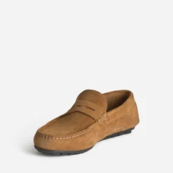 Mocassin cognac cuir velours