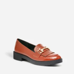 Mocassin cognac verni à franges