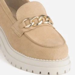 Mocassin crantée TEXTO beige en cuir velours