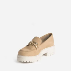 Mocassin crantée TEXTO beige en cuir velours