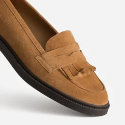 Mocassin ERAM FLEX camel cuir velours frange