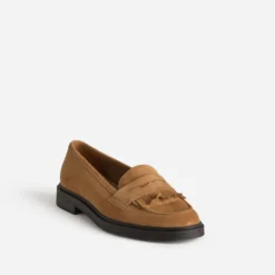 Mocassin ERAM FLEX camel cuir velours frange