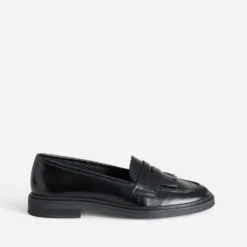 Mocassin ERAM FLEX noir cuir frange