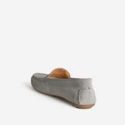 Mocassin gris cuir velours