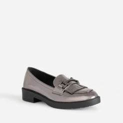 Mocassin gris foncé métallisé à franges