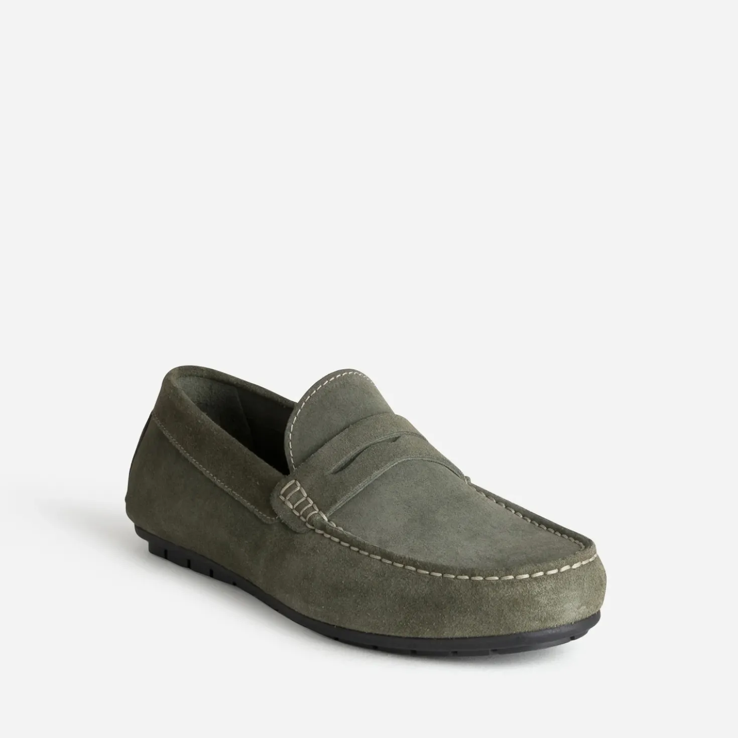 Mocassin kaki cuir velours