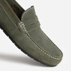 Mocassin kaki cuir velours