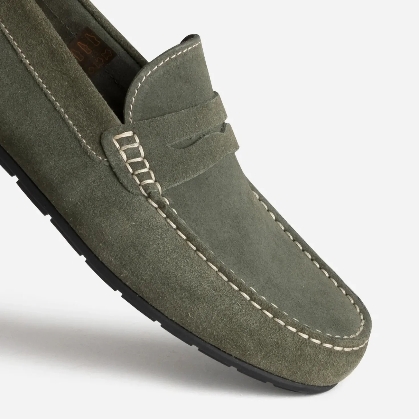 Mocassin kaki cuir velours