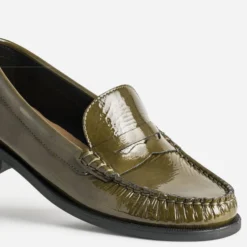 Mocassin kaki cuir verni