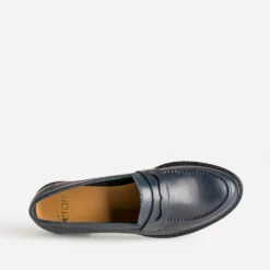 Mocassin marine cuir bord cranté