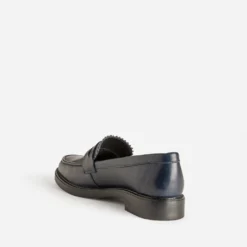 Mocassin marine cuir bord cranté