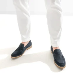 Mocassin marine cuir velours éco-conçu