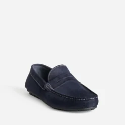 Mocassin marine cuir velours