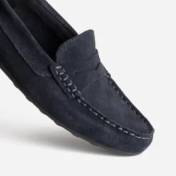 Mocassin marine cuir velours