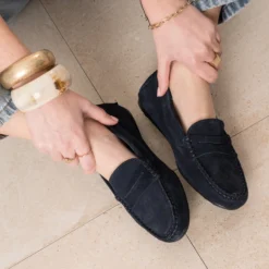 Mocassin marine cuir velours