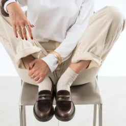 Mocassin marron cuir détail effet poulain