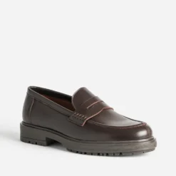 Mocassin marron cuir semelle crantée