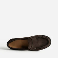 Mocassin marron cuir velours souple