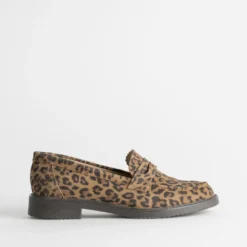 Mocassin marron cuir velours effet léopard