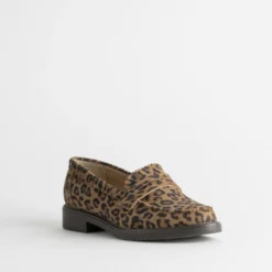 Mocassin marron cuir velours effet léopard