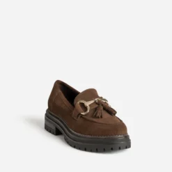 Mocassin marron cuir velours détail mors