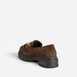 Mocassin marron cuir velours détail mors