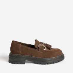 Mocassin marron cuir velours détail mors