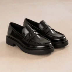 Mocassin noir cuir plateforme