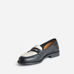 Mocassin noir et beige cuir