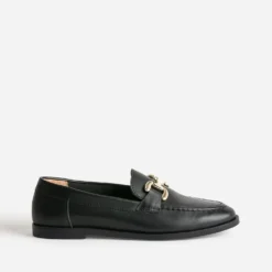 Mocassin noir mors métal doré