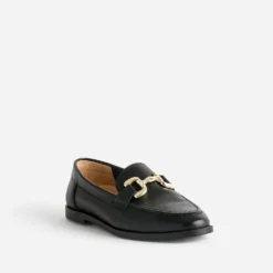 Mocassin noir mors métal doré