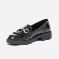 Mocassin noir verni à franges