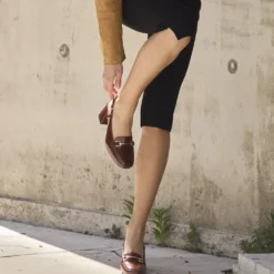 Mocassin slingback cognac à talon