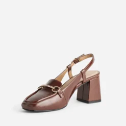 Mocassin slingback cognac à talon