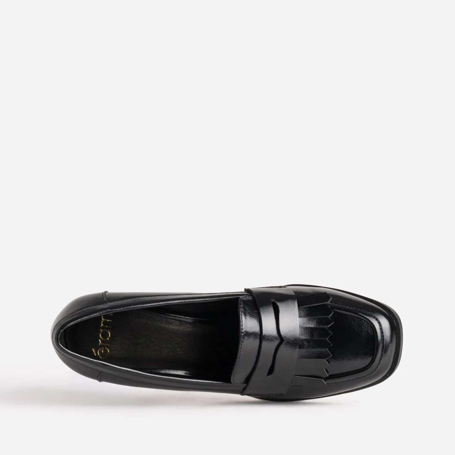 Mocassin à talon noir patte frangée