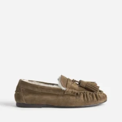 Mocassin taupe cuir velours fourré