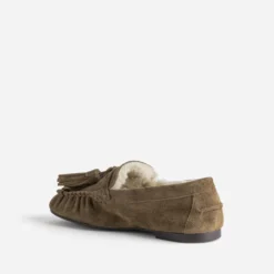 Mocassin taupe cuir velours fourré