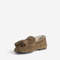 Mocassin taupe cuir velours fourré