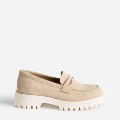 Mocassin TEXTO beige cuir velours cranté