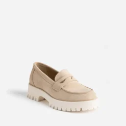 Mocassin TEXTO beige cuir velours cranté