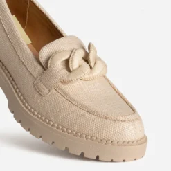 Mocassin TEXTO beige tressage et maxi chaîne