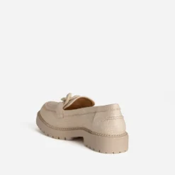 Mocassin TEXTO beige tressage et maxi chaîne