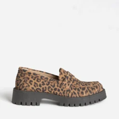 Mocassin TEXTO marron cuir velours motif léopard