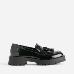 Mocassin TEXTO noir avec pampille semelle crantée
