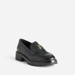 Mocassin TEXTO noir cuir détail monogramme