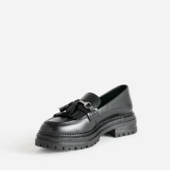 Mocassin TEXTO noir cuir à frange et pampilles