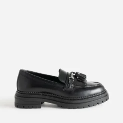 Mocassin TEXTO noir cuir à frange et pampilles