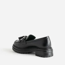 Mocassin TEXTO noir cuir à frange et pampilles
