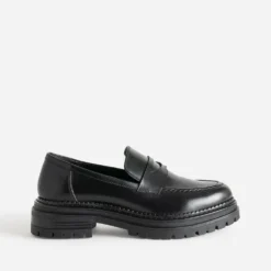 Mocassin TEXTO noir cuir semelle crantée